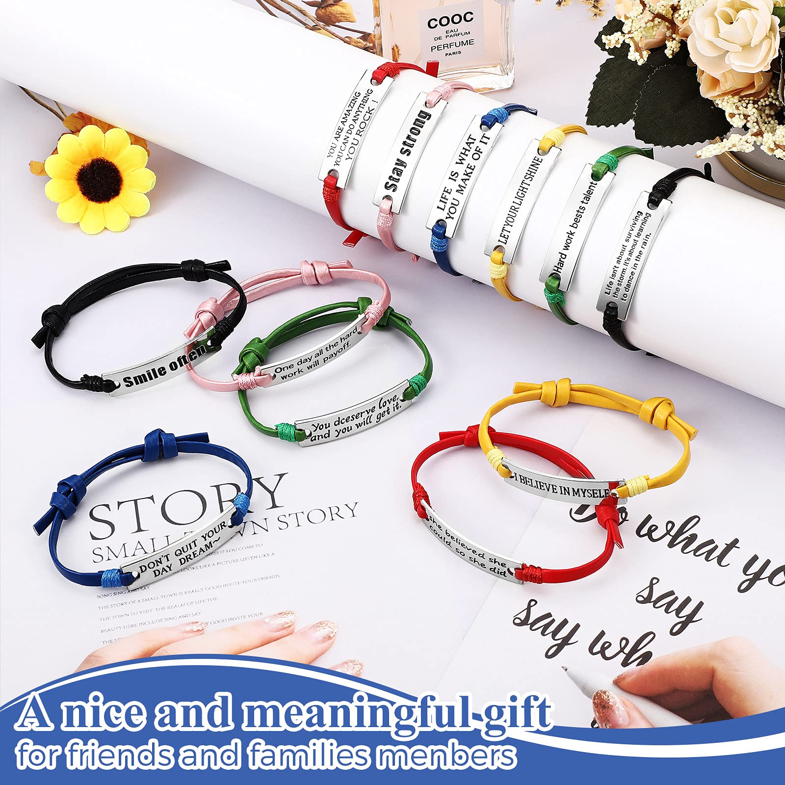 MTLEE 24 Pieces Inspirational Bracelets Gifts for women Graduation Gifts Motivational Quotes Words Engraved Bangle Bracelets Adjustable Birthday Friendship Holiday Gift for Women Girls