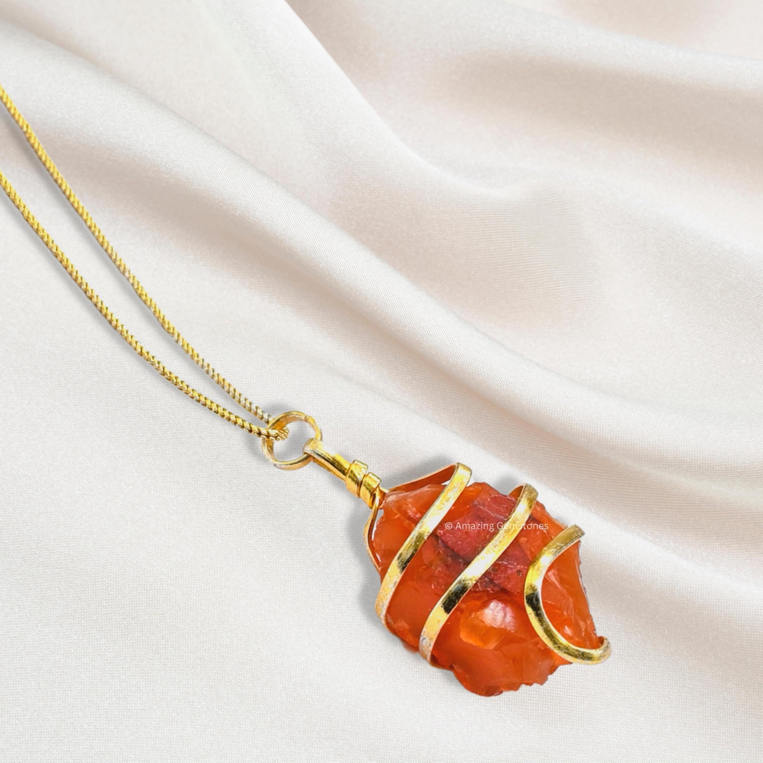 Carnelian Crystal Necklace with Gold Spiral Carnelian Raw Stone - Carnelian Pendant Women Wire Wrapped Pencil Jewelry with Adjustable Gold Chain and Premium Velvet Pouch (Extra Free Boho Necklace)