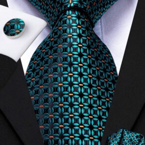 Dubulle Mens Paisely Floral Silk Tie for Men Striped Necktie and Pocket Square Set Wedding Business,Teal Green