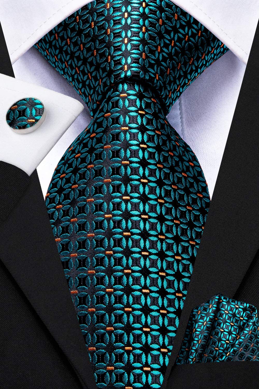 Dubulle Mens Paisely Floral Silk Tie for Men Striped Necktie and Pocket Square Set Wedding Business,Teal Green