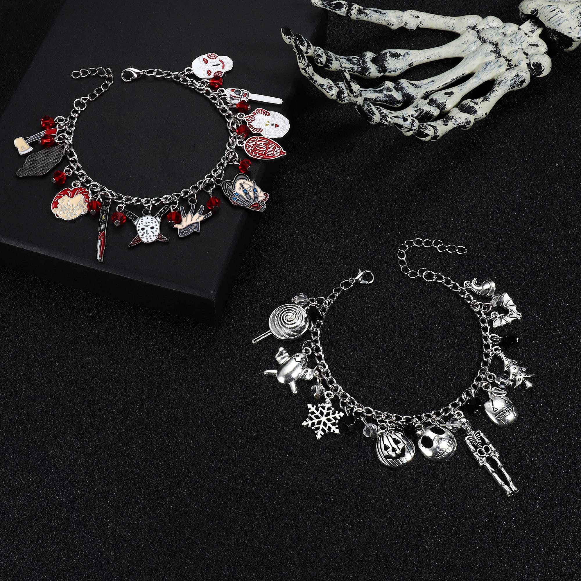 Sanfenly Charm Bracelets for Women Men, Scary Christmas Halloween Link Bracelets for Horror Fans