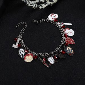 Sanfenly Charm Bracelets for Women Men, Scary Christmas Halloween Link Bracelets for Horror Fans