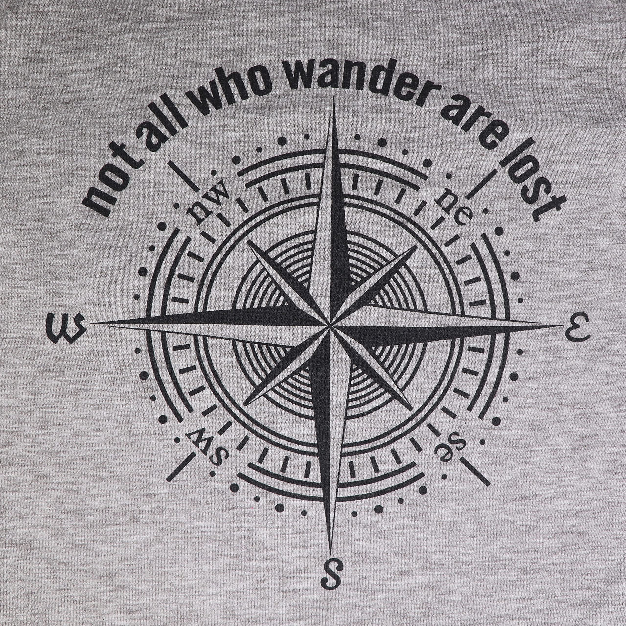 Womens Graphic T-Shirt Not All Who Wander are Lost Letters Print Compass Funny Tees for Women Summer Casual Athletic Shirts Grey