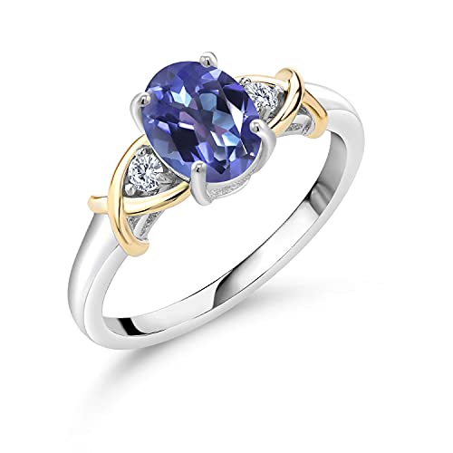 Gem Stone King 2 Tone 10K Yellow Gold and 925 Sterling Silver Blue Mystic Topaz and Lab Grown Diamond Women Ring (1.58 Cttw) (Size 7)