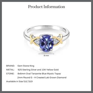 Gem Stone King 2 Tone 10K Yellow Gold and 925 Sterling Silver Blue Mystic Topaz and Lab Grown Diamond Women Ring (1.58 Cttw) (Size 7)