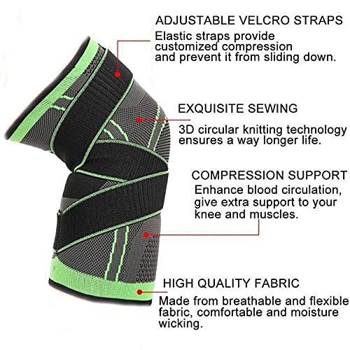 YCSM 1 Piece Set of Knee Support Protector, Compression Elastic Support Belt, Sports Knee Pads, for Running, Basketball and Volleyball (Color : Green 1PC No Strap, Size : XXXL)