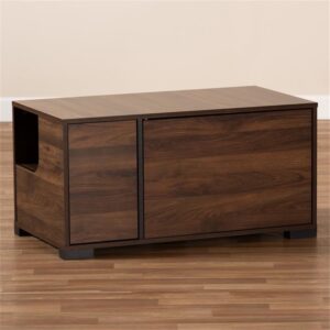 BOWERY HILL Modern Walnut Brown Finished 2-Door Cat Litter Box Cover House