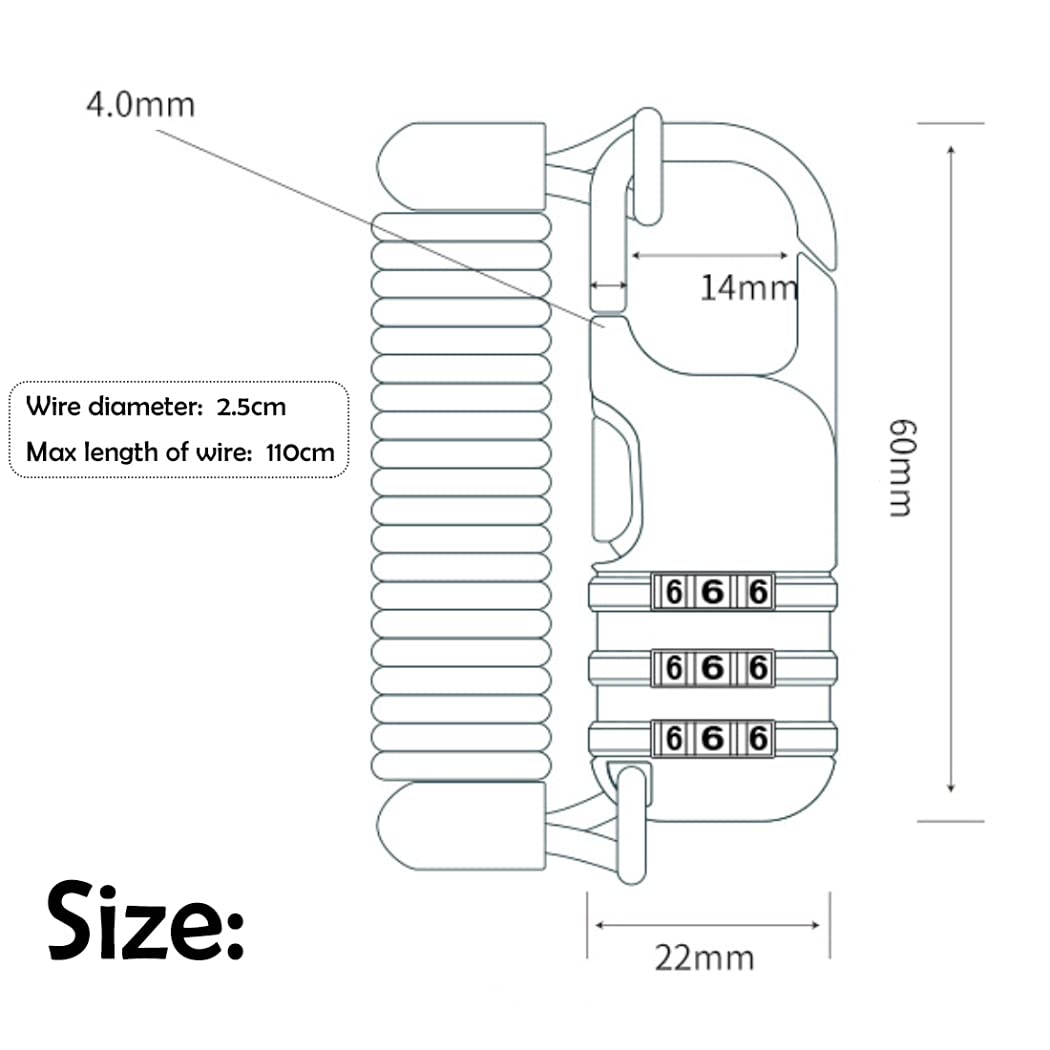 ZHome 3-Digit Password Combination Cable Lock for Bicycle Motorcycle Helmet - Portable Mini Code Lock with Steel Wire for Travel Outdoor White 4Pcs/Set