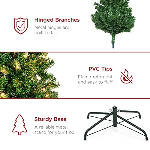 Best Choice Products 6ft Pre-Lit Premium Hinged Artificial Holiday Christmas Pine Tree for Home, Office, Party Decoration w/ 1,000 Branch Tips, 250 Lights, Metal Hinges & Foldable Base