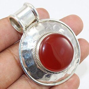 Fortune charms inc 925 Sterling Silver Pendant Red Onyx Gemstone Pendant Round Stone Pendant Onyx Pendant For Women Red Stone Pendant Gift For Her