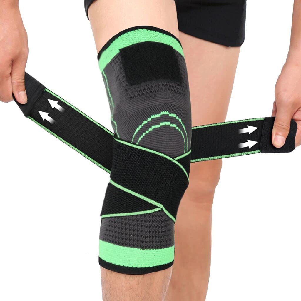 YCSM 1 Piece Set of Knee Support Protector, Compression Elastic Support Belt, Sports Knee Pads, for Running, Basketball and Volleyball (Color : Green 1PC No Strap, Size : XXXL)