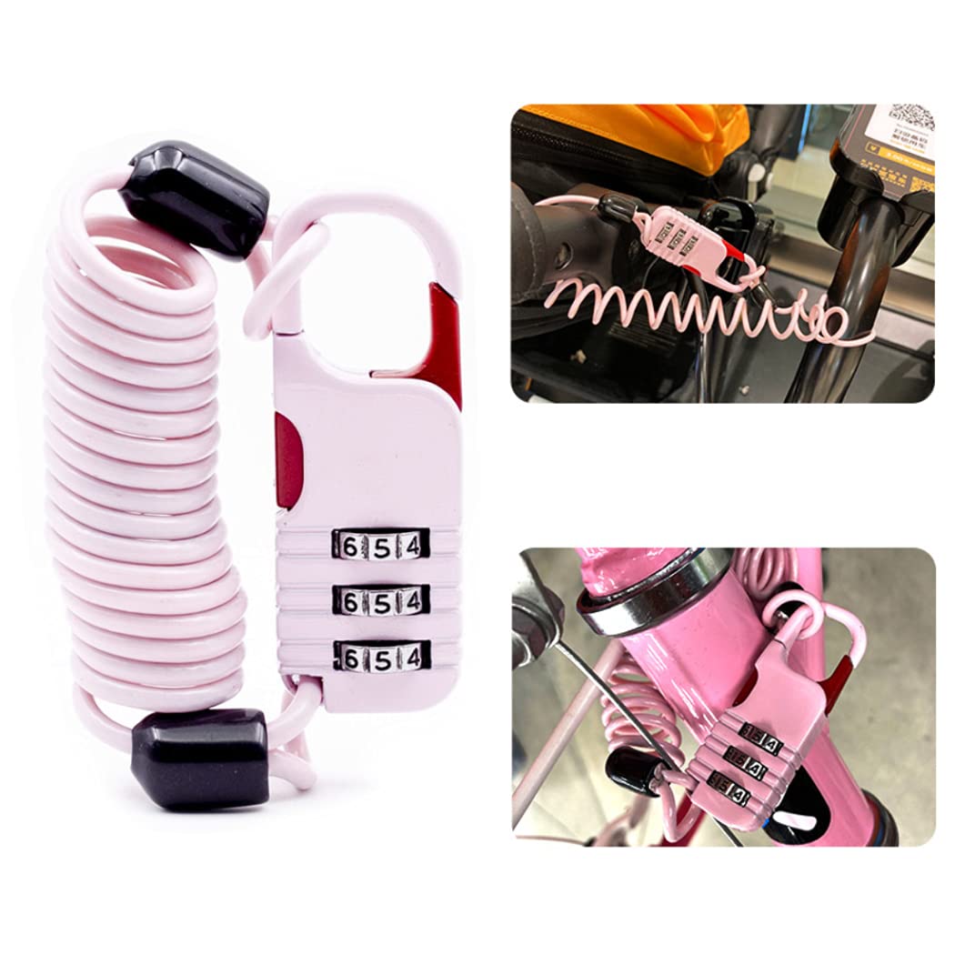 Ktdzone Cute Portable Combination Cable Lock for Girls Women, Mini 3-Digit Password Code Helmet Lock for Bicycle Motorcycle Pink 1Pc/Set