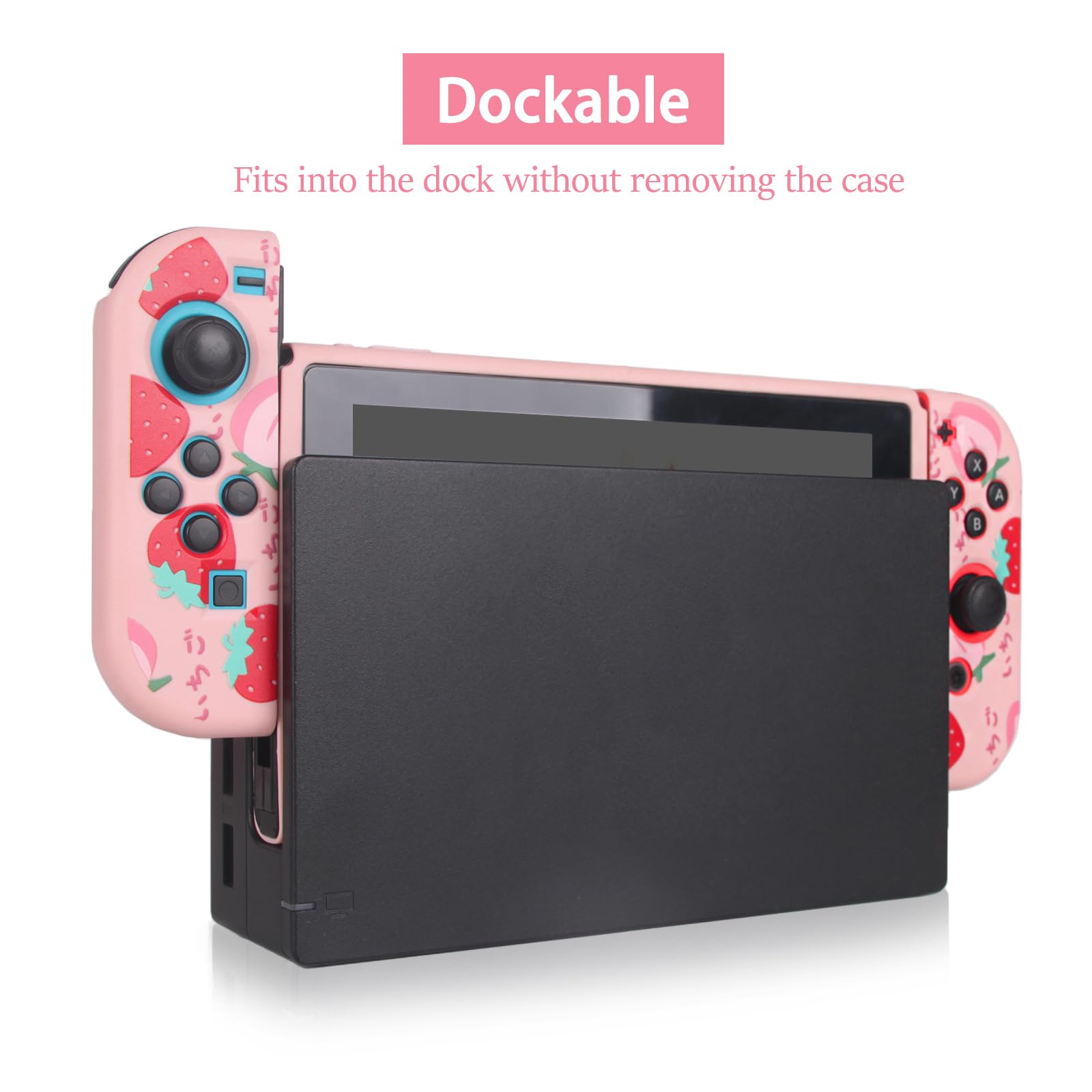 TIKOdirect Protective Case for Nintendo Switch, Soft Full Skin Protective Cover with Pretty Cute Pattern, Silicone Slim Shockproof Back and Grip Case for Switch, Strawberry