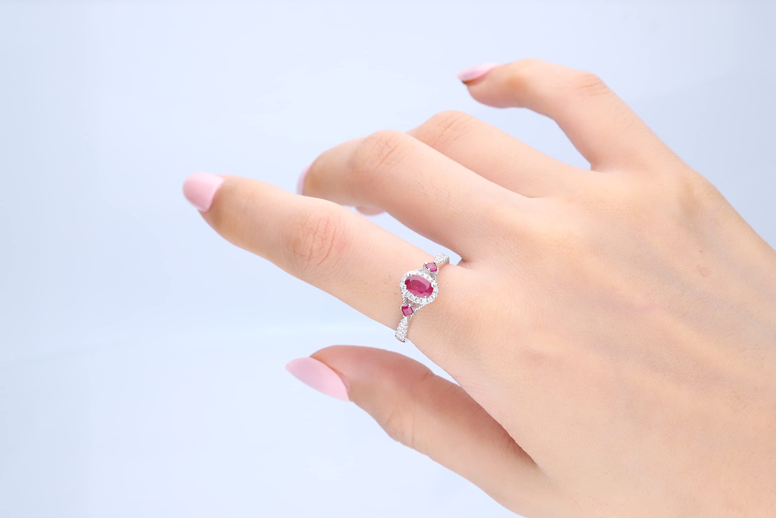 Gin & Grace 10K White Gold Mozambique Genuine Ruby Ring with Diamonds| Ethically, authentically & organically sourced (Oval-cut) shaped Ruby hand-crafted jewelry for her | Ruby Ring for women