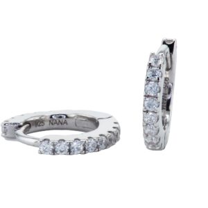 Central Diamond Center Round Huggie Hoop Earrings Zirconia in 925 Sterling Silver For Women, Men, & Teens - Platinum Plated