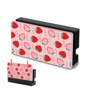 tikodirect custom faceplate cover for nintendo switch charging dock, hard pc slim shell anti-scratch [no screwdriver installation] for switch dock, strawberry