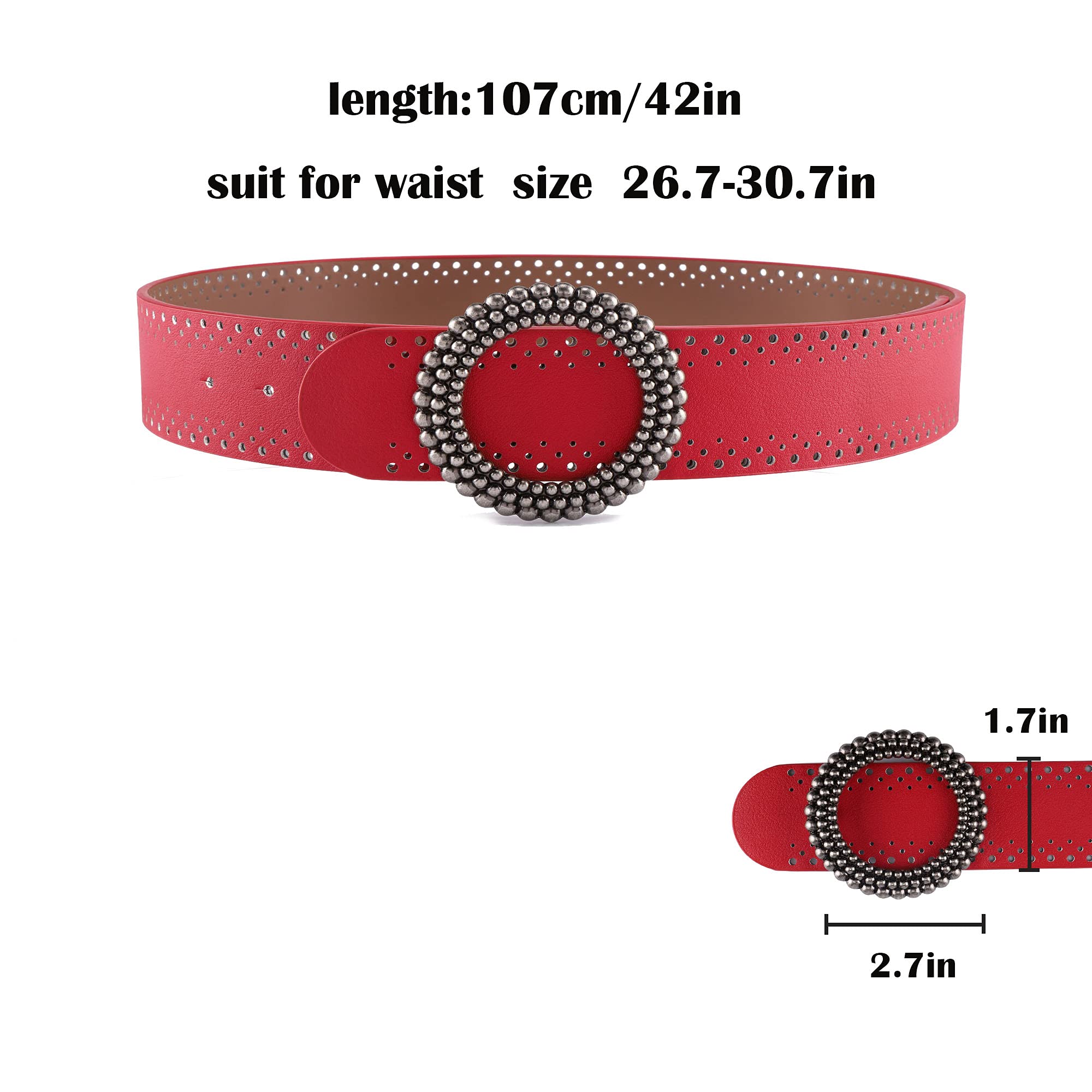 Ayliss Women's Faux Leather Belt Vintage Fashion Waist Belt Dress Wide Belt for Ladies Jeans Pants Retro O-Ring Buckle (Red)