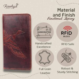 Mallard Duck Wallet - Full-Grain Leather Long Wallets for Men - RFID Blocking Long Bifold Wallet - Mens Leather Wallets w/ 8 Card Slots & Money or Checkbook Sleeve - Great Duck Hunting Gifts for Men