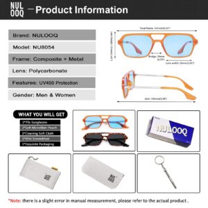 NULOOQ Retro 70s Flat Aviator Sunglasses for Women Men, Vintage Square Small Frame Shades Driving UV400 Protection (Leopard/Gray + Orange/Blue) - 2 Pack