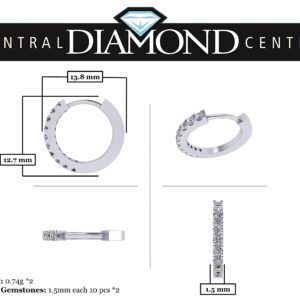 Central Diamond Center Round Huggie Hoop Earrings Zirconia in 925 Sterling Silver For Women, Men, & Teens - Platinum Plated