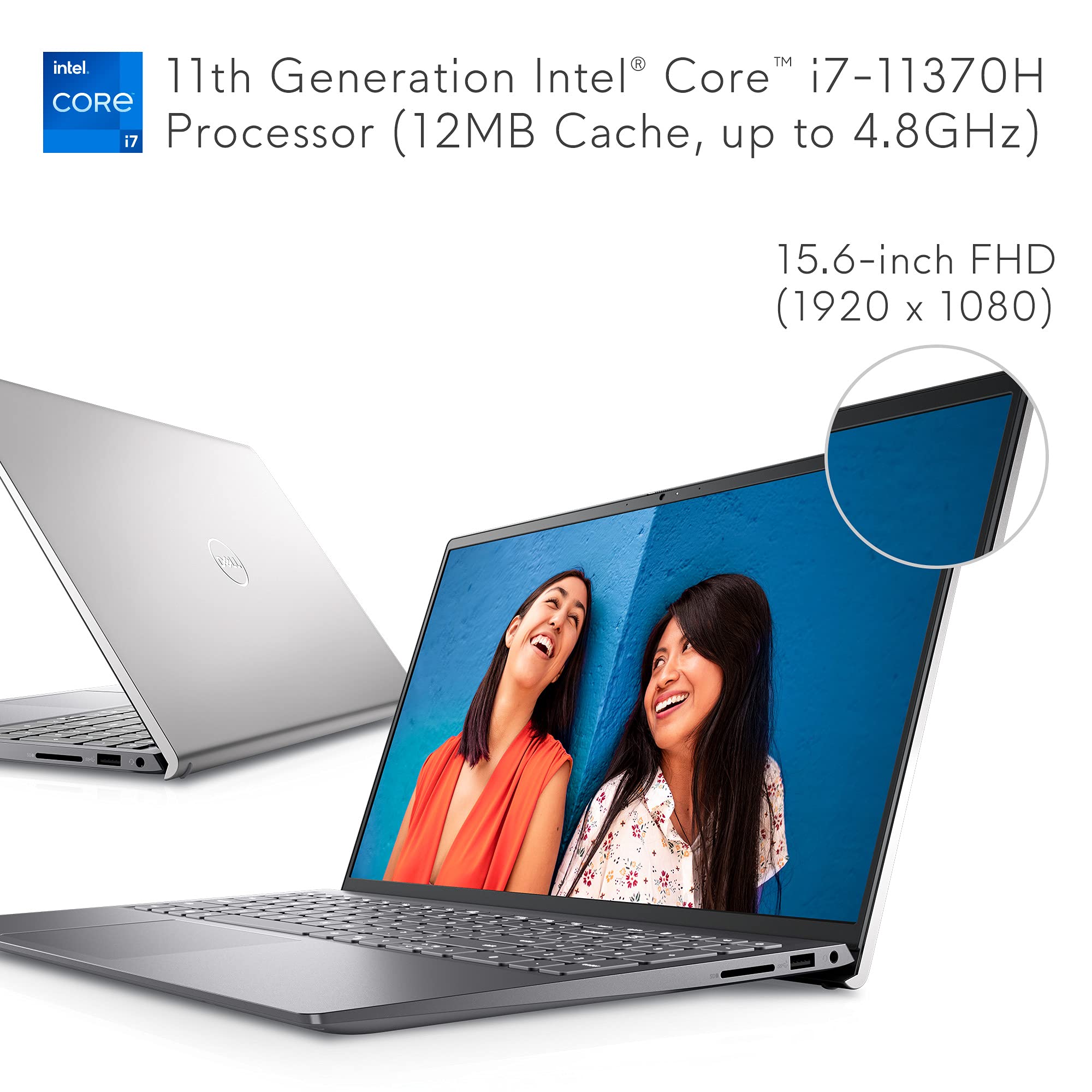 Dell Inspiron 15 5510 15.6 Inch Laptop, FHD Non-Touch Display - Intel Core i7-11390H, 8GB DDR4 RAM, 512GB SSD, NVIDIA GeForce MX450 Graphics, Windows 11 Home - Platinum Silver