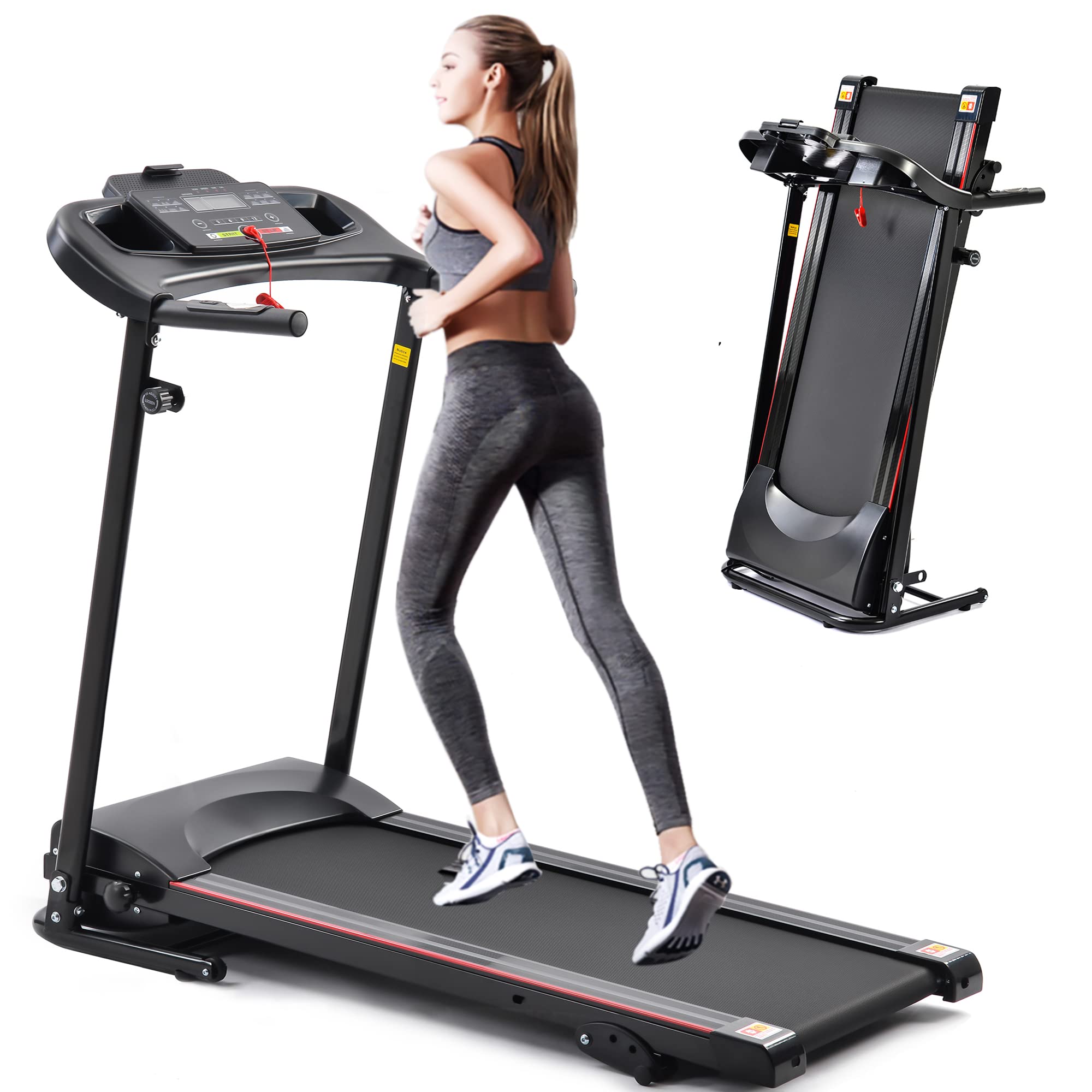 Home Foldable Treadmill with Incline, Electric Folding Treadmill for Walking Treadmill Machine 5" LCD Screen 250 LB Capacity MP3 (Black/Grey)