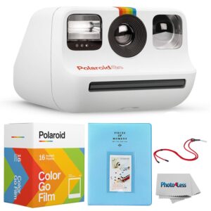 Polaroid GO Instant Mini Camera White + Polaroid GO Color Film – Double Pack + Album + Strap