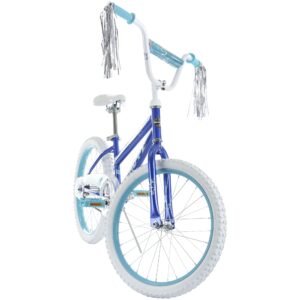 Huffy Illuminate 20” Girl’s Bike, Pearl Blue Frame with Butterfly Graphics, Kickstand Included, Streamers and Chain Guard, White Tires and Teal Rims