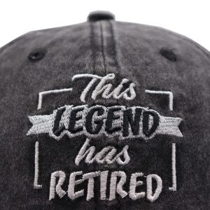 Funny Retirement Gifts for Men and Women, This Legend Has Retired Baseball Cap, Adjustable Embroidered Vintage Cotton Denim Hats for Dad, Mom, Grandma, Grandpa