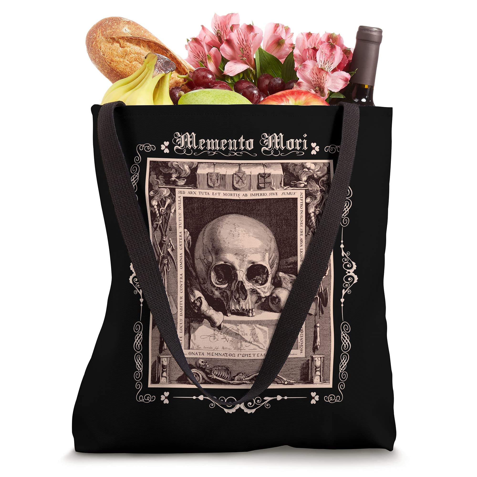 Memento Mori Skull Hourglass Gothic Witchy Dark Academia Tote Bag