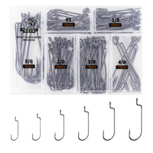 ucec 100pcs/box fishing hooks worm hooks offset shank round bend worm hooks bass hooks high carbon steel saltwater freshwater - 6 sizes: #1 1/0 2/0 3/0 4/0 5/0