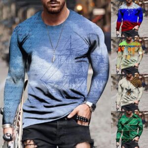 Mens Bee Tops Fashion Hip Hop Long Sleeve Graphic T-Shirt Casual Colorful Tie Dye Pullover Top All Over Print Tee Shirt Khaki