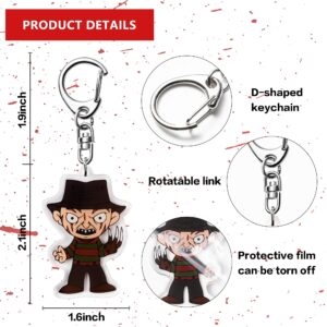 laffact 8Pcs Horror Classic Movie Characters Halloween Acrylic Keyring Accessories for Keys Wallets Backpack Scary Movies Figure Pendant Hanging Key Chain Decorations with Rotatable Link for Gift