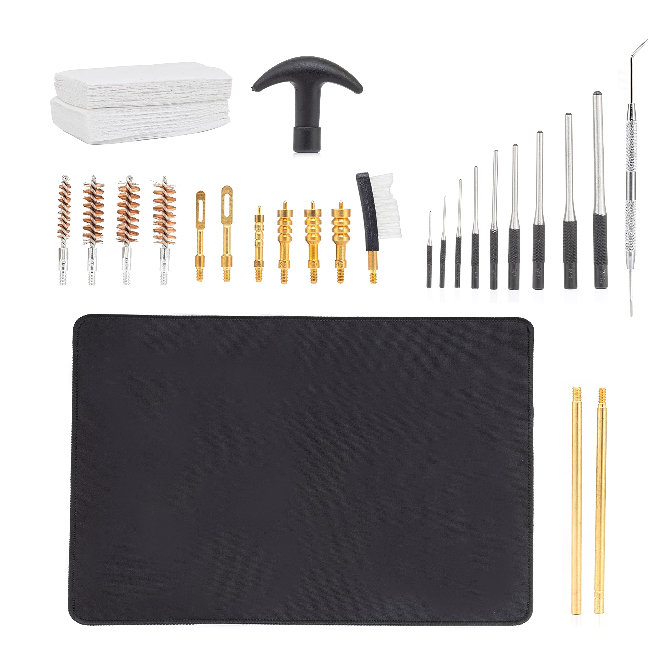 NEIKO 02641A Pistol Cleaning Kit, 9mm, 22, 357, 38, 45, Hand Gun Cleaning Kit with Pistol Brushes, Roll Pin Punches, Jags, Gun Mat, for Smith and Wesson, Glock, etc.