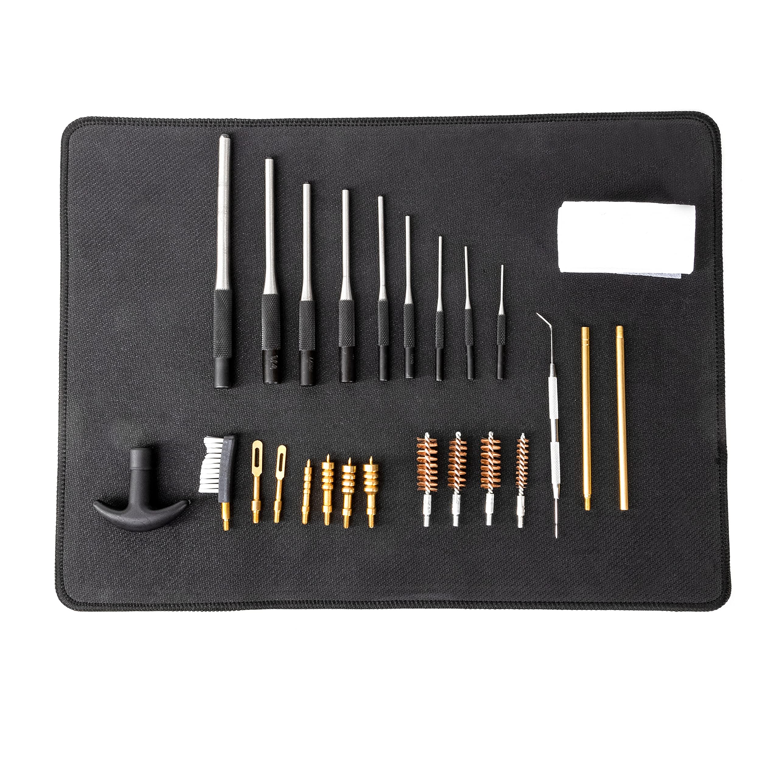 NEIKO 02641A Pistol Cleaning Kit, 9mm, 22, 357, 38, 45, Hand Gun Cleaning Kit with Pistol Brushes, Roll Pin Punches, Jags, Gun Mat, for Smith and Wesson, Glock, etc.