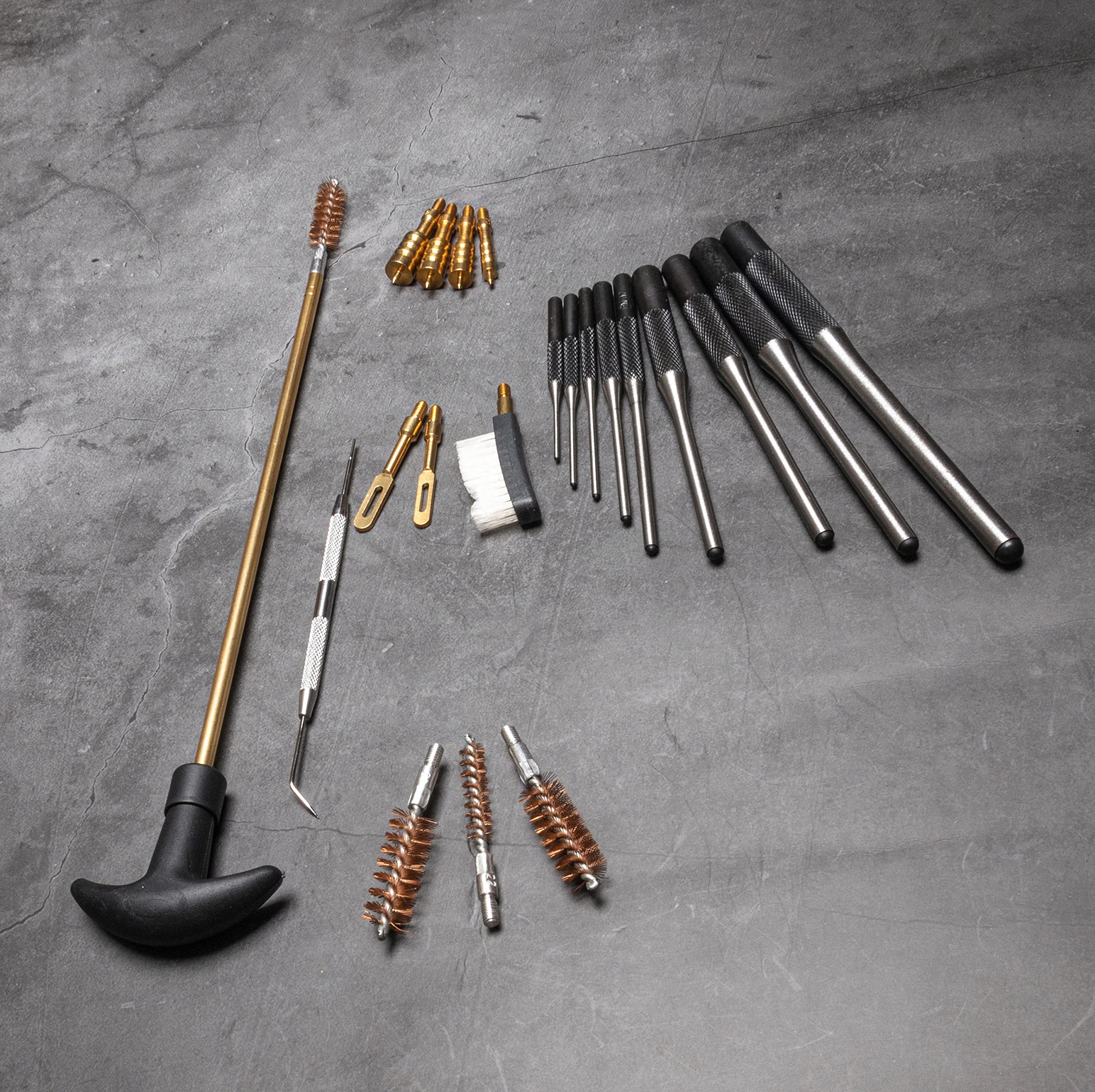 NEIKO 02641A Pistol Cleaning Kit, 9mm, 22, 357, 38, 45, Hand Gun Cleaning Kit with Pistol Brushes, Roll Pin Punches, Jags, Gun Mat, for Smith and Wesson, Glock, etc.