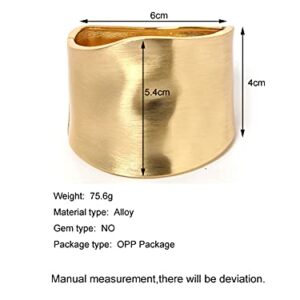 Gold Tone Wide-Edge Smooth Opening Bangle Bracelet Minimalist Polished Frosted Irregular Twist Grooved Cuff Bracelet Gothic Style Chunky Statement Fashion Jewelry for Women Men-A gold 1