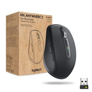 logitech mx anywhere 3 for business – wireless mouse, compact, ultrafast, any surface tracking, rechargeable, logi bolt technology, bluetooth, windows/mac/ipad os - graphite