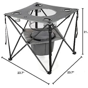 ARROWHEAD OUTDOOR 33.5” Portable Folding Tailgate Table, 4 Cup Holders, Food Basket, Insulated Cooler, No Sag Surface, Square, Carrying Case, Steel Frame, High-Grade 600D Canvas, USA-Based Support