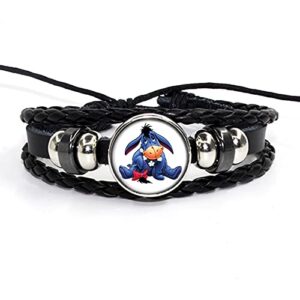 Twin Six Anime Cartoon Cosplay Metal/Leather Hand Chain Bracelets, Gifts for Women and Men (Black Leather)