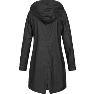 USYY Women's Rain Jacket Plus Size Long Raincoat Lightweight Hooded Windbreaker Waterproof Jackets with Pockets, Black, XX-Large