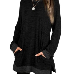 XIEERDUO Black Crew Neck Sweatshirt Womens Lightweight Sweater Tunic Long Sleeve Tops Fall XL