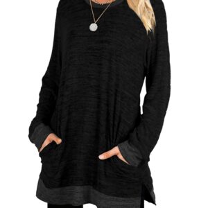 XIEERDUO Black Crew Neck Sweatshirt Womens Lightweight Sweater Tunic Long Sleeve Tops Fall XL