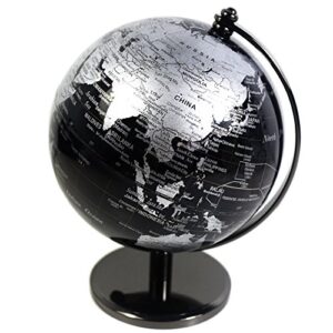 5 inch Tiny Black Vintage World Globe Antique Decorative Desktop Globe Rotating Earth Geography Globe Metal Base Educational Side Table Globe