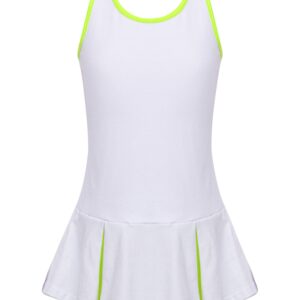 Loodgao Kids Girls Pleated Tennis Golf Dress Workout Outfits Solid Color Sleeveless Sports Dress with Shorts White 6 Years