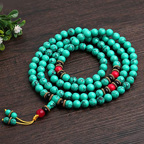 Caiyao 6/8mm 108 Tibetan Turquoise Stone Beads Stretch Bracelet Prayer Buddha Yoga Wrap Mala Bracelet Necklace-6mm