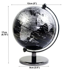 5 inch Tiny Black Vintage World Globe Antique Decorative Desktop Globe Rotating Earth Geography Globe Metal Base Educational Side Table Globe