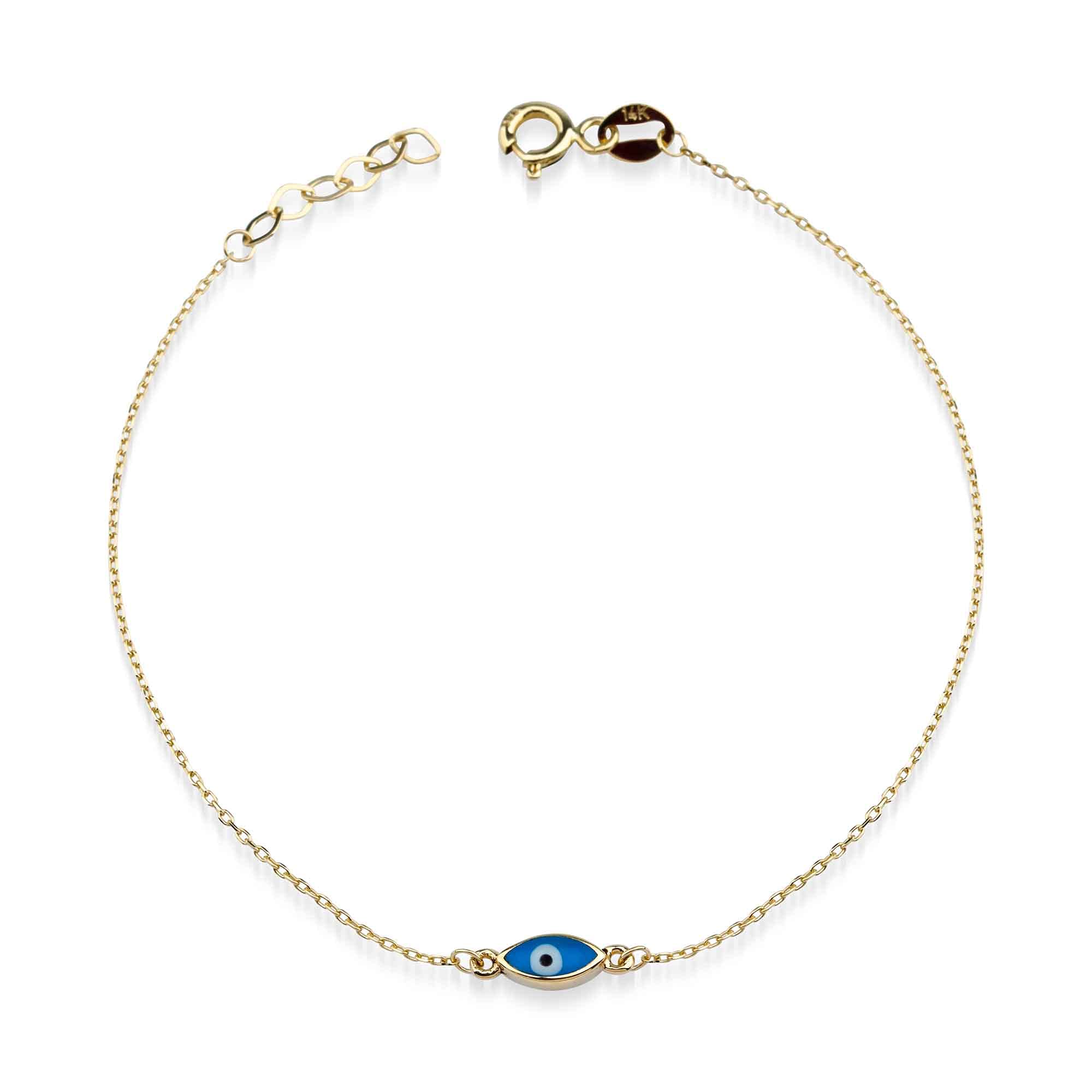 jewelryist 14k Solid Gold Evil Eye Bracelet | Gold Good Luck Bracelet | Dainty Energy Protection Bracelet | Spiritual Jewelry for Women | Graduation Gift for Daughter | 7.5" Bracelet Length