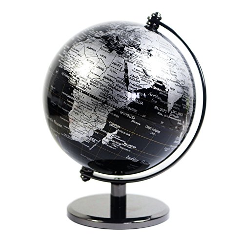 5 inch Tiny Black Vintage World Globe Antique Decorative Desktop Globe Rotating Earth Geography Globe Metal Base Educational Side Table Globe