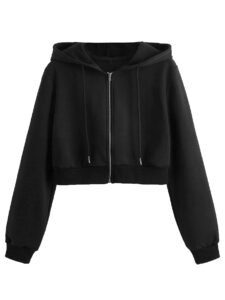 makemechic women's cropped zip up hoodie sweatshirt cropped jacket fleece lined black1 s